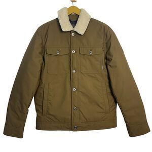 NEW Eddie Bauer Mountain Ops Truckee Down Jacket Small Brown Green Sherpa Collar